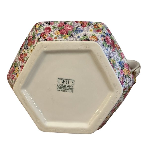 Large Two's Company Floral Pitcher with Gold Trim - Picture 5 of 5